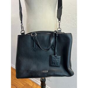 DKNY Black Pebbled Leather Satchel Crossbody Bag with Adjustable Strap